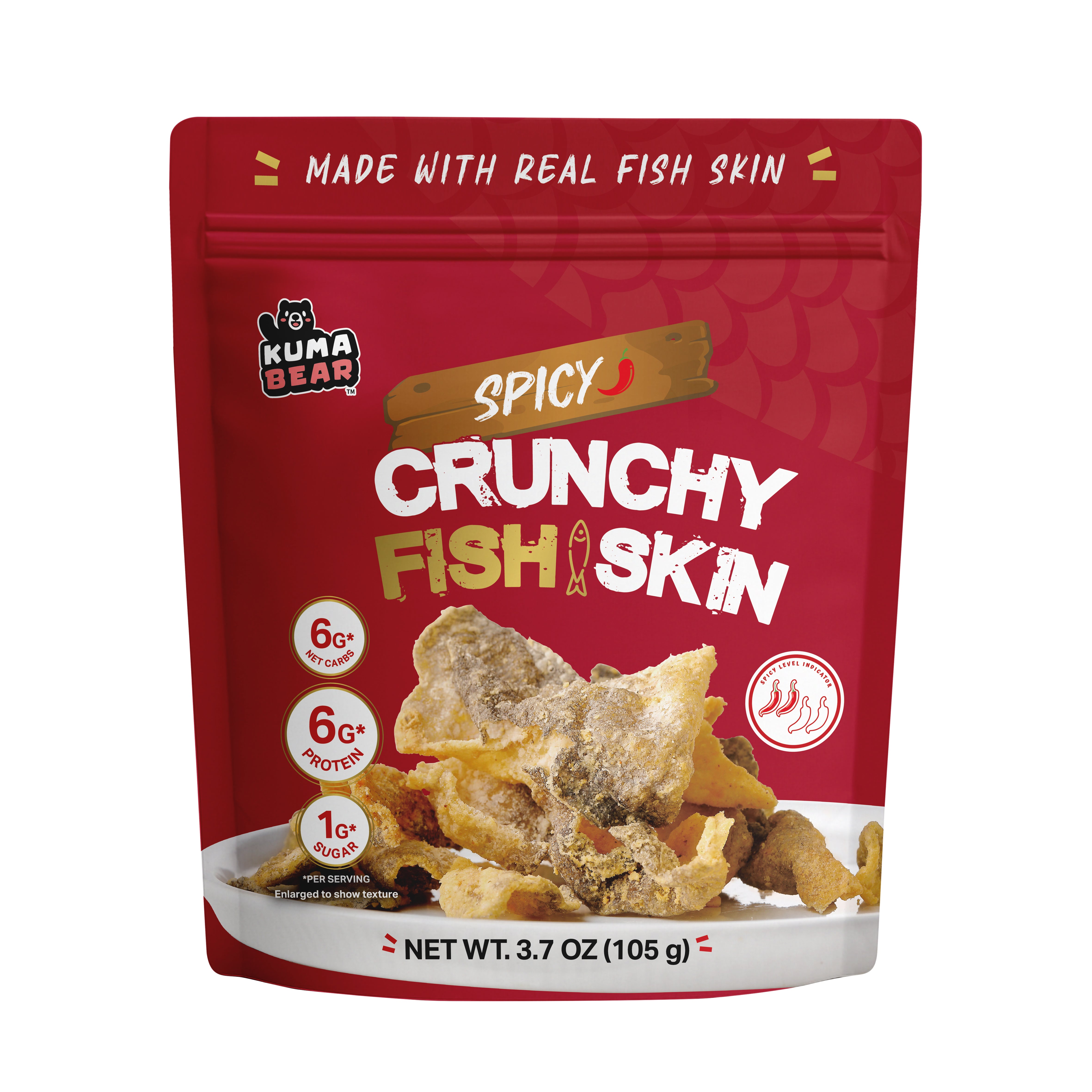 Kuma Bear Crunchy Fish Skin Chips -Spicy Flavor 3.7oz.(105g)