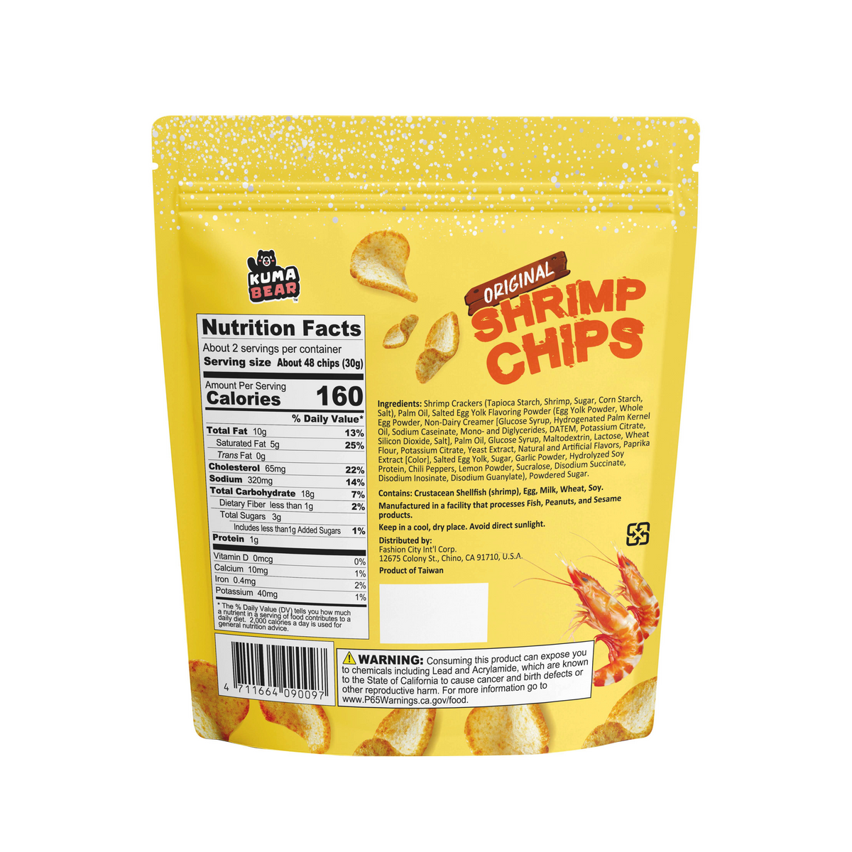 Kuma Bear Salted Egg Shrimp Chips 2.5oz (70g)
