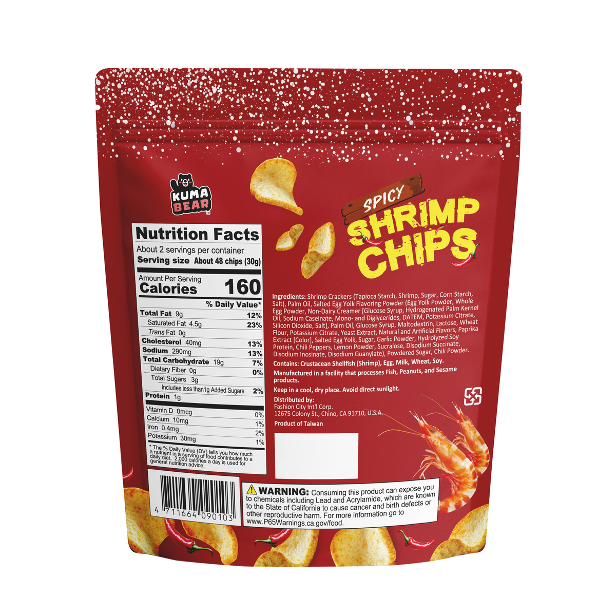 Kuma Bear Spicy Salted Egg Shrimp Chips 2.5oz (70g)
